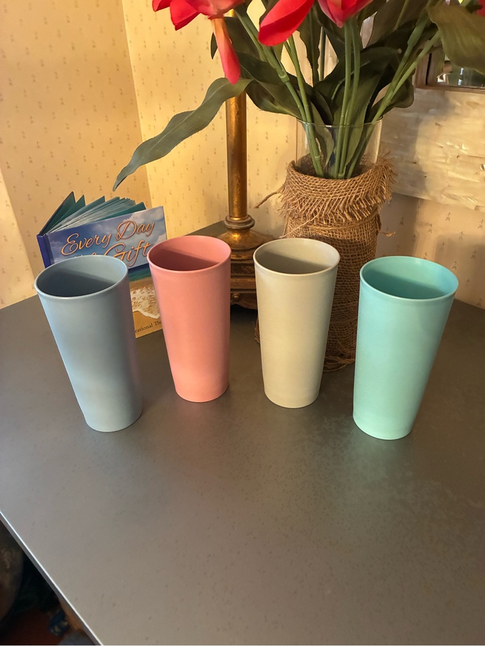Set of 4 Pastel TUPPERWARE 12 oz. Tumblers. 1980’s. 1348, 6.5 inches tall.